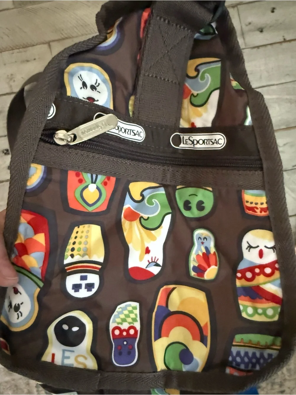 Lesportsac Brown Tote with Colorful Matryoshka Doll Print - Picture 3 of 3